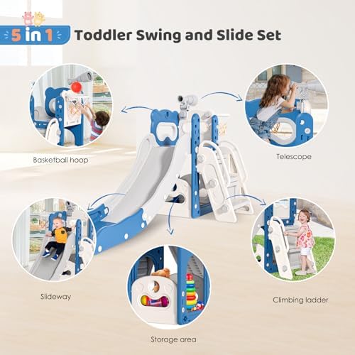 Krovtoy Kleinkindrutsche mit Weihnachtselch-Motiv, freistehende Kleinkindrutsche mit Golf-Set, Babyrutsche, Spielplatzgerät, für den Innen- und Außenbereich (Grau Beige - 6 in 1)