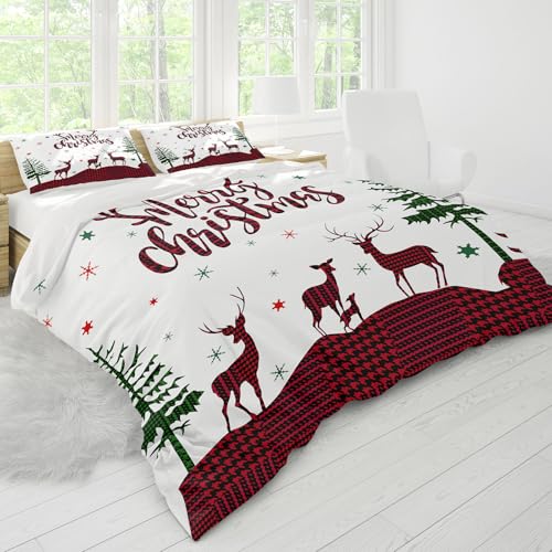 UGZDEA Christmas Bed Linen Set 200 x 200 cm, 3D Christmas Bedding Set with 2 Pillowcases, Santa, Christmas Tree, Deer, Christmas Gift for Teenagers (I, 200 x 200 cm)