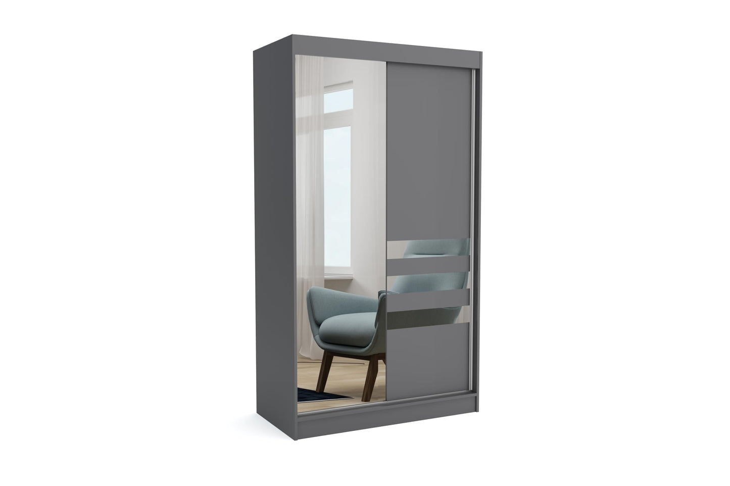 Brent - Kleiderschrank mit Spiegel Henry, 250cm Breit, Schlafzimmerschrank mit 1 Kleiderstange und Einlegeböden für Kleidung, Kleiderschrank Grau