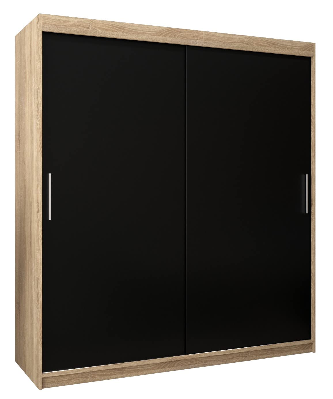 MEBLE KRYSPOL Tokyo 250 Wardrobe with Three Sliding Doors for Bedroom – Modern Storage Cabinet with Clothes Rail and Shelves – 250 x 200 x 62 cm – Matte Black and Artisan