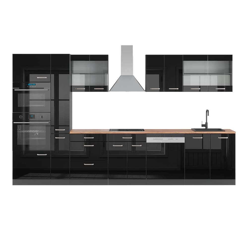 Vicco R-Line Fitted Kitchen Cabinets Anthracite Kitchen Furniture (Anthracite / White High Gloss, MUS 350 cm)