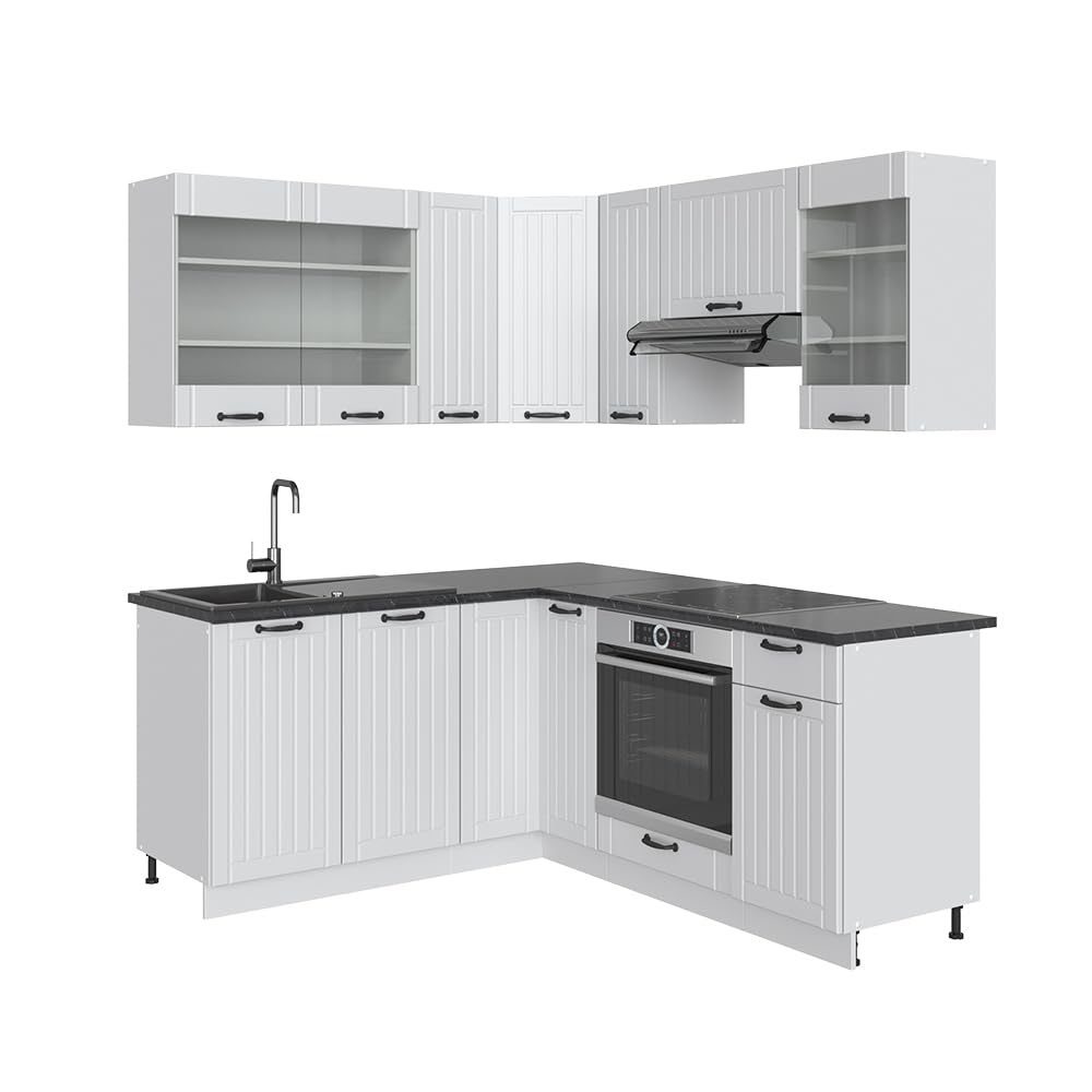 Vicco Eckküche Fame-Line, Grün-Gold Landhaus/Weiß/Weiß, 160 x 190 cm ohne Arbeitsplatte