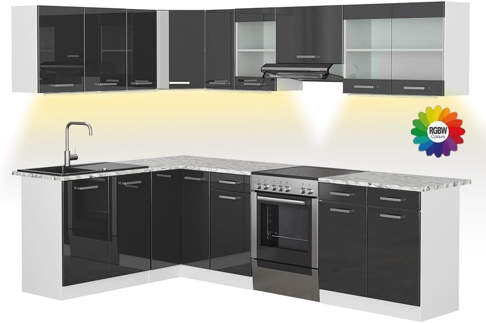 Vicco Kitchen Unit L 210 cm Kitchen Block Angle Corner Built-in Sonoma Oak - Freely Combinable Units - R-Line