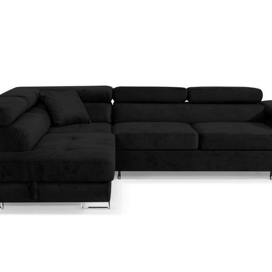 Aller L-Shaped Corner Sofa with Sleep Function and Bed Box in Jasmine, Left Ottoman (Dark Grey)