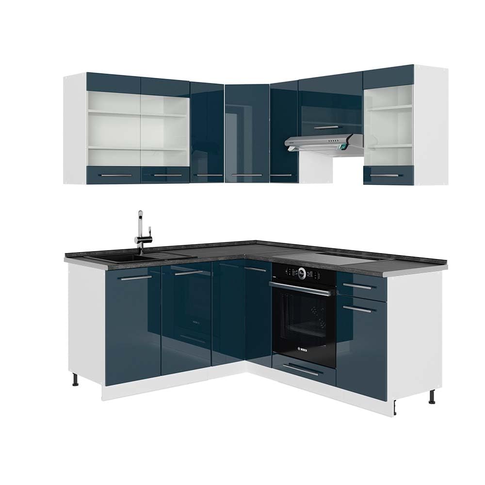 Vicco Eckküche Fame-Line, Grün-Gold Landhaus/Weiß/Weiß, 160 x 190 cm ohne Arbeitsplatte