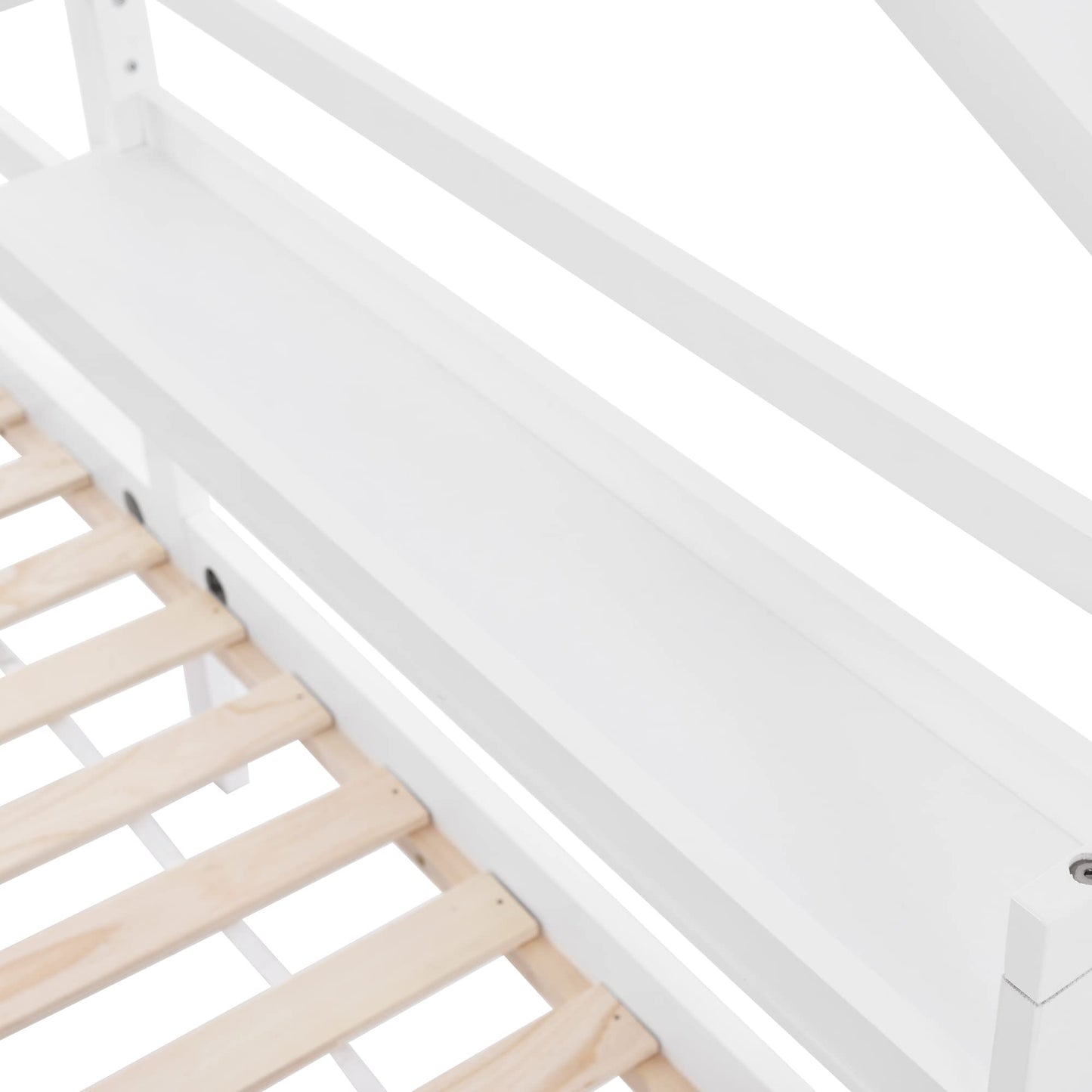 Merax Kinderbett 90x200cm mit Rausfallschutz, Kinder Hausbett mit Schubladen und Ablageregal, Stabiles Holz Baumhausbett mit Lattenrost, Spielbett für Jungen & Mädchen, Weiß