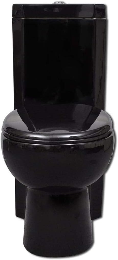 pedkit Standing Toilet Ceramic Floor Standing Toilet Black 39 x 68 x 79 cm Soft-Close Mechanism Water-Saving 2-Volume Flush System 3 or 6 L for Bathroom Corner