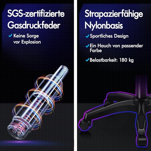 ALFORDSON Gaming Stuhl mit 8-Punkt Massage 12 Farben RGB LED-Licht, Bürostuhl Ergonomisch mit fußstützen, Kopfstütze Lendenkissen für Kinder Erwachsene, Schwarz