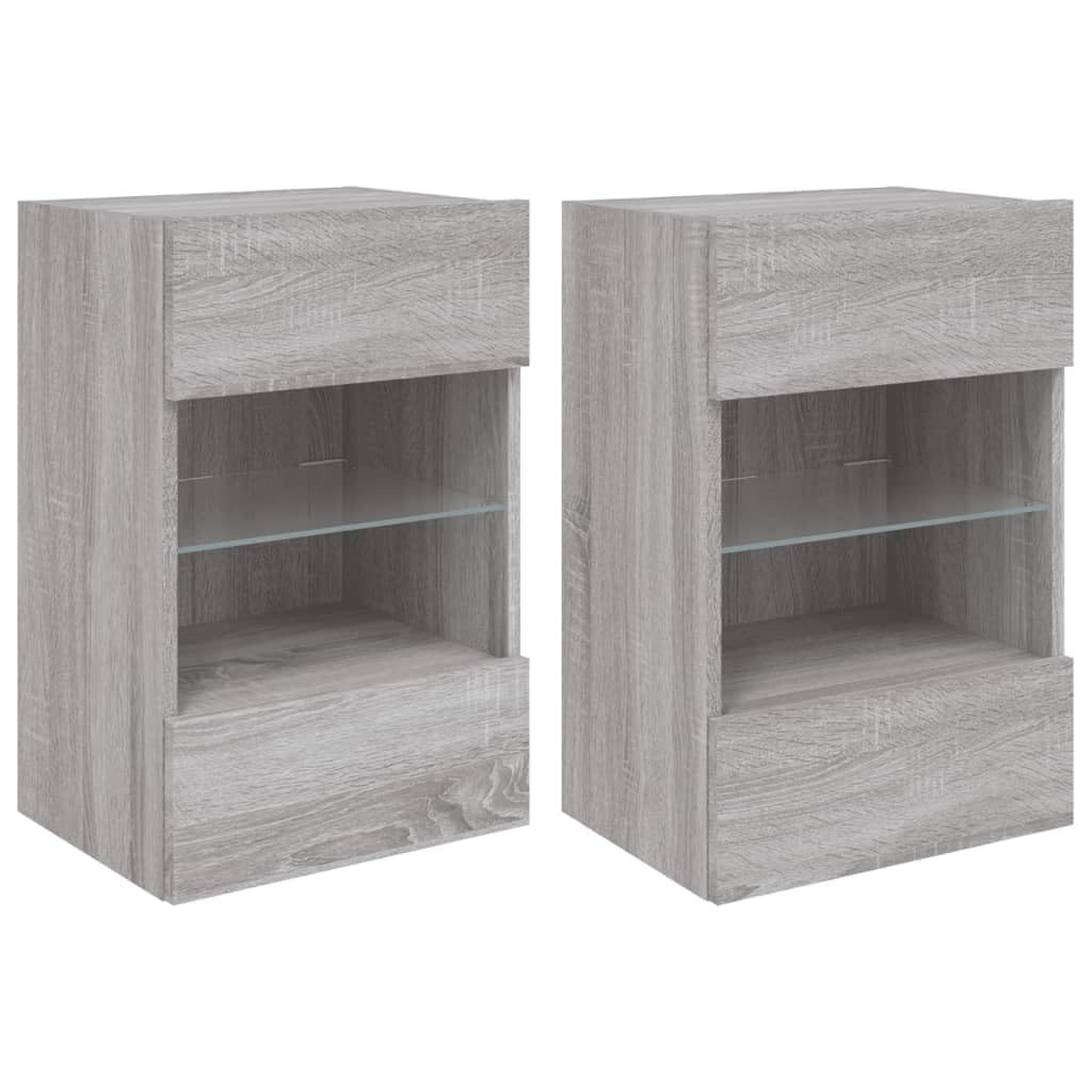 Homgoday TV Wall Cabinets with LED Lights, Pack of 2, Cabinet Wall TV Cabinet with Lots of Storage Space, Wall Mounted TV Furniture for Living Room, Bedroom, Grey, Sonoma