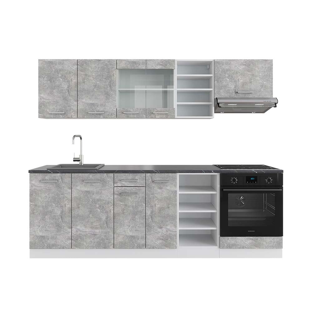 Vicco Küchenzeile R-Line, Küchenblock, Blau-Grau/Weiß, 240 cm ohne Arbeitsplatte