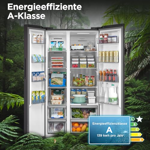 Midea KS-DDX 6.32 WT Side-by-Side Kühl-/Gefrierkombination/ 178,8 cm Höhe/ 254 kWh/Jahr/No Frost/Dual Inverter Compressor/mit 3in1 Wasser-/Eisspender und Wassertank, Dark Inox