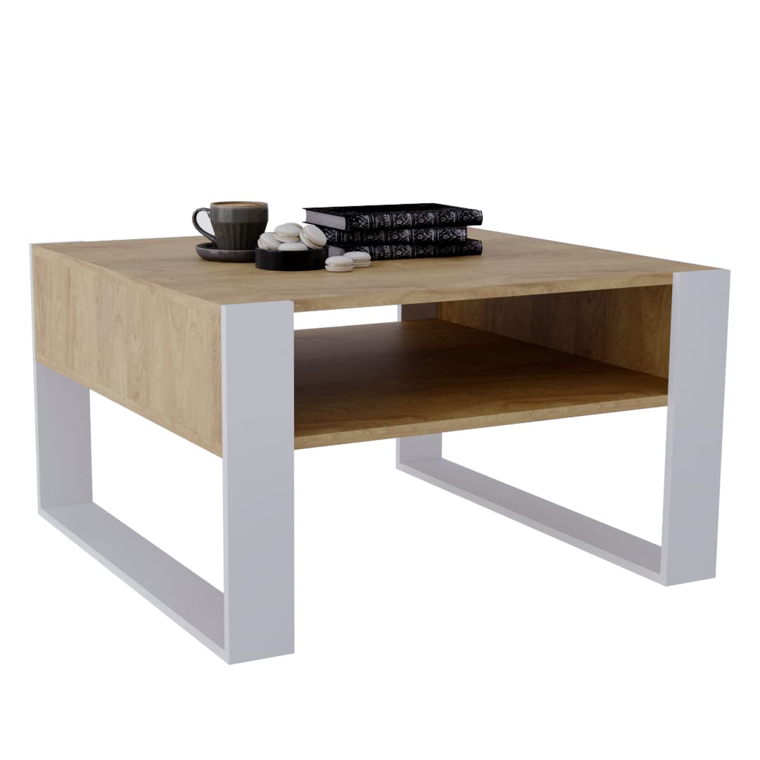 AKKE Karo Couchtisch für Wohnzimmer Beistelltisch Wohnzimmertisch Modern Sofatisch Kaffeetisch Deko Möbel für Wohnzimmer Wohnzimmertische Couchtische Eiche Mit Schwarzen Beinen