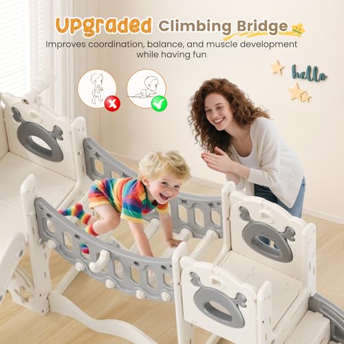 Kinderrutsche, Kleinkindrutsche mit Weihnachtselchmotiv Kleinkinderrutsche mit Golfset, Babyrutsche, Spielplatzgerät, für den Innen- und Außenbereich freistehend Babyrutsche (Khaki-6-in-1- Active)