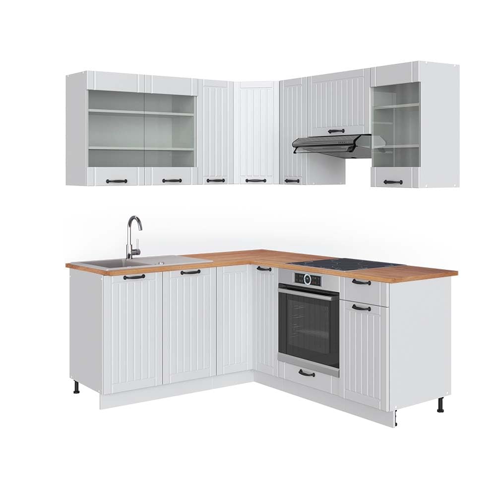 Vicco Eckküche Fame-Line, Grün-Gold Landhaus/Weiß/Weiß, 160 x 190 cm ohne Arbeitsplatte