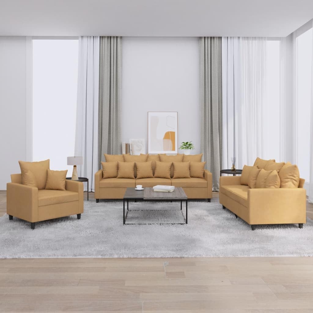 Willood 3-TLG. Sofagarnitur mit Kissen Dunkelgrau Samt,Sofa geeignet für Wohnzimmer, Sofa Set, mit Armlehnen und Kissen