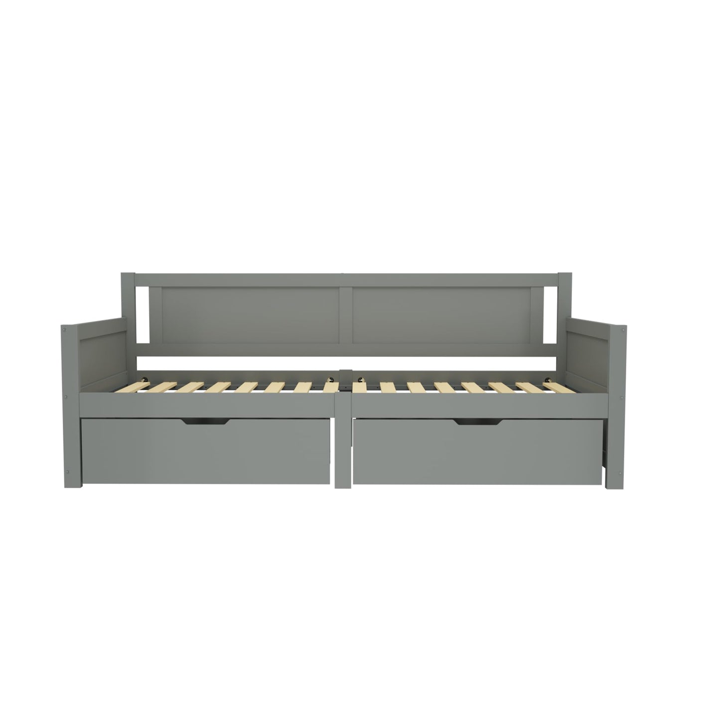 Children's Bed 90 x 200 cm, Wooden Bed with Drawers and Board, Headboard with Bookshelf and Fall Protection, Bed with Slatted Frame and Storage Space, Teenager's Bed, Functional Bed, Wooden Bed Frame,