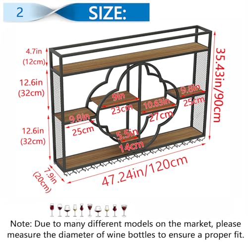 YDEHUEAD Moderne Metall Wand montiert Wein Display Rack, Flower Type-Schicht-Eisen-Rack, Wand Flaschenregal für Ba, Bar Einheit Floating Shelves, Flaschenregal für Home, Restaurant (Black, 150)