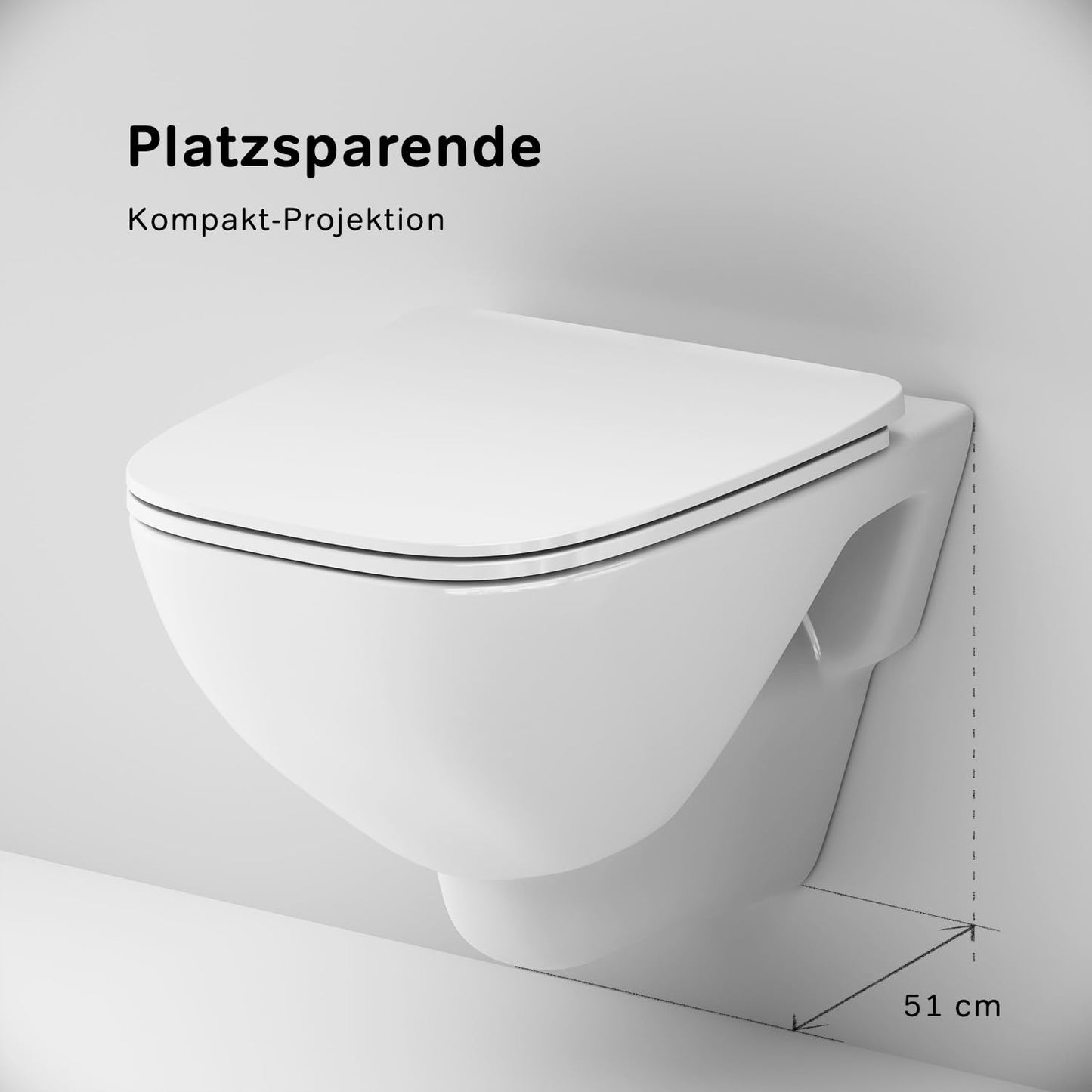 AM.PM X-Joy S - Spülrandlos Hänge WC, Tiefspül Toilette FlashClean, Wand WC mit Toilettendeckel mit Absenkautomatik, Hänge Toilette aus Keramik, Weiß, 50 cm lang
