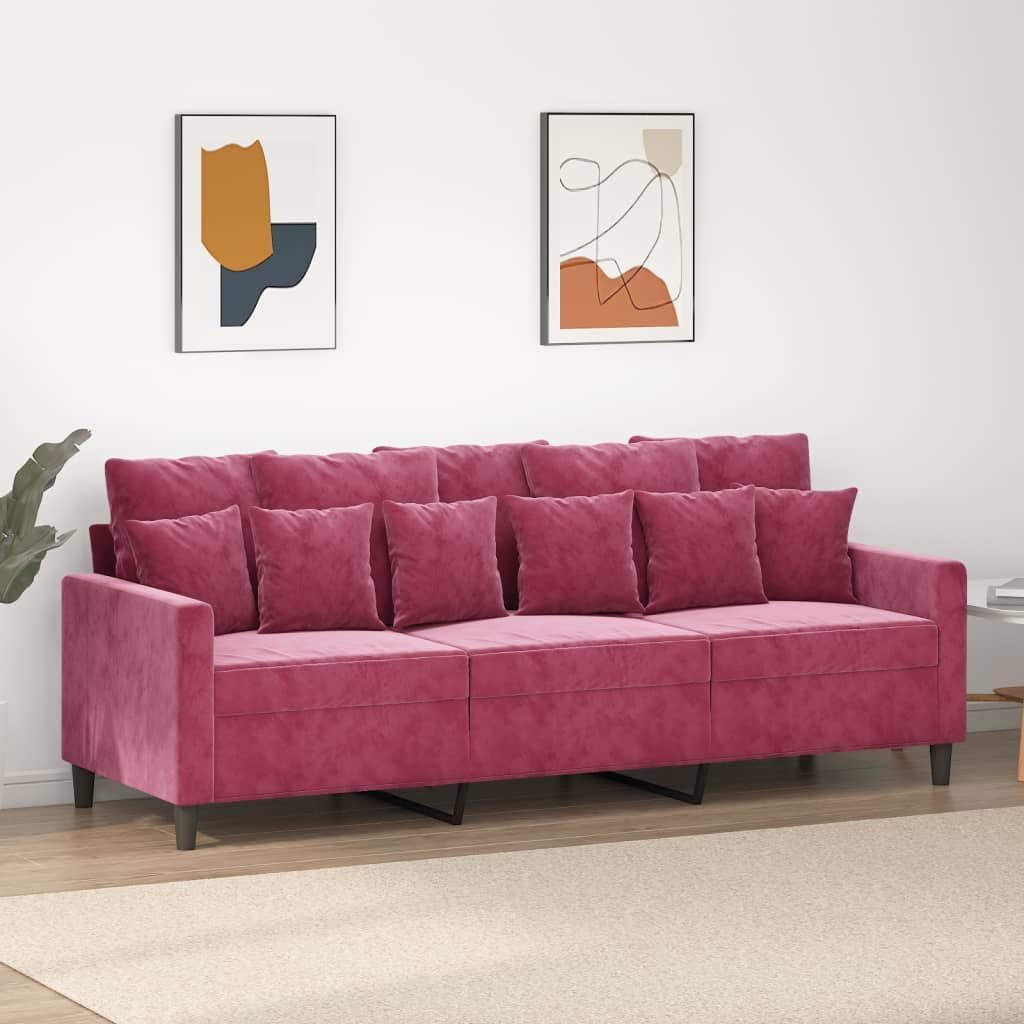 Willood 3-TLG. Sofagarnitur mit Kissen Dunkelgrau Samt,Sofa geeignet für Wohnzimmer, Sofa Set, mit Armlehnen und Kissen