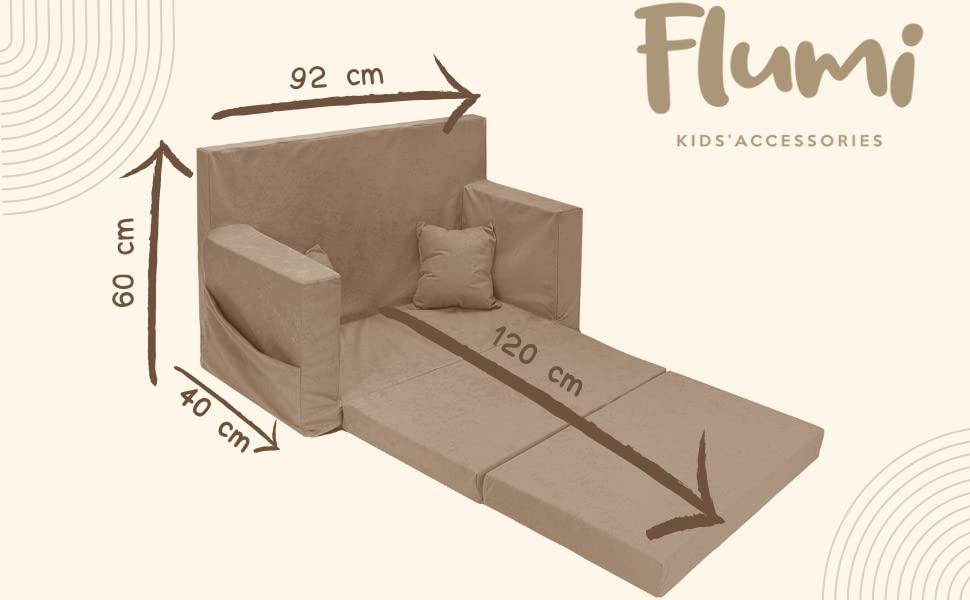 Flumi Personalised Children's/Teenager's Couch/Armchair/Sofa Bed, with Engraving of Child's Name, Play Sofa, Sleeping Chair, Bed Function, Children's Furniture, 92 x 40 x 60 cm, Microfibre (Grey)