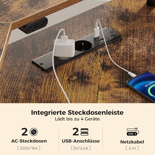 Rolanstar Schreibtisch L Form mit LED & Steckdosen, 117 cm Computertisch mit Monitorständer & Ablagefläche, Reversibler Eckschreibtisch mit 2 Haken, perfekt für Arbeitszimmer Schlafzimmer Büro
