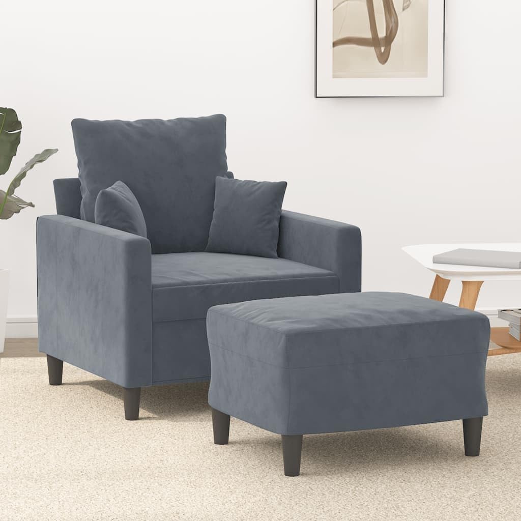 Willood 3-TLG. Sofagarnitur mit Kissen Dunkelgrau Samt,Sofa geeignet für Wohnzimmer, Sofa Set, mit Armlehnen und Kissen