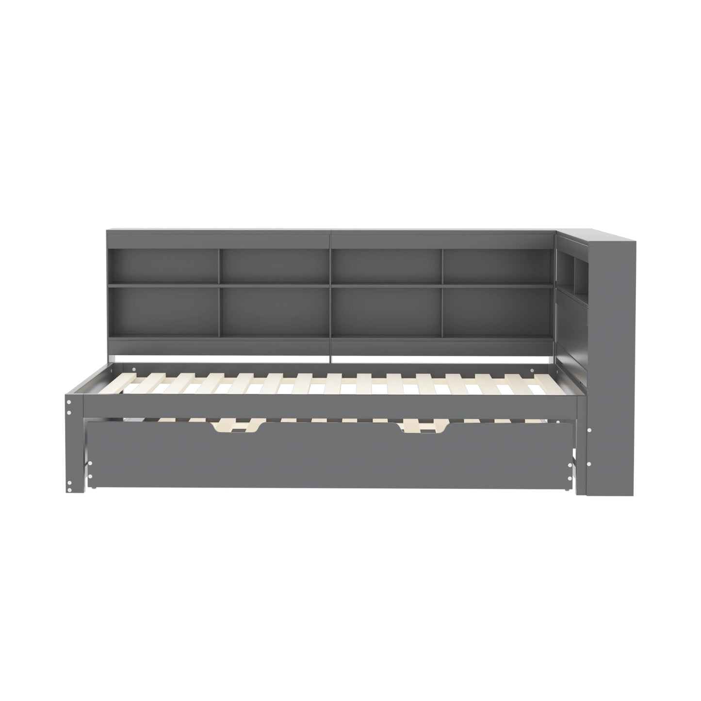 xixiworkshop Kinderbett 90x200cm Ausziehbett Bett mit Stauraum und USB-Steckdose/Mehreren Ablagefächern multifunktionales Jugendbett/Gästebett/Doppelbett mit Stauschrank Lattenrost,Ohne Matratze,Grau