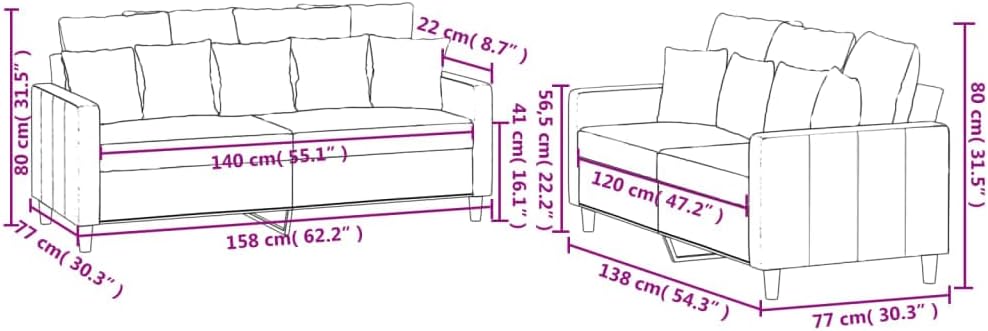 Willood 3-TLG. Sofagarnitur mit Kissen Dunkelgrau Samt,Sofa geeignet für Wohnzimmer, Sofa Set, mit Armlehnen und Kissen