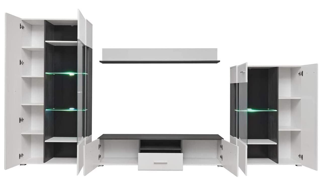 MEBLE KRYSPOL Solido Living Room Wall Unit - Living Room Furniture - Modern Living Room Wall Unit - Sideboard Living Room Cabinet Wall - Living Room Furniture Modern - Shelf White - TV Cabinet -