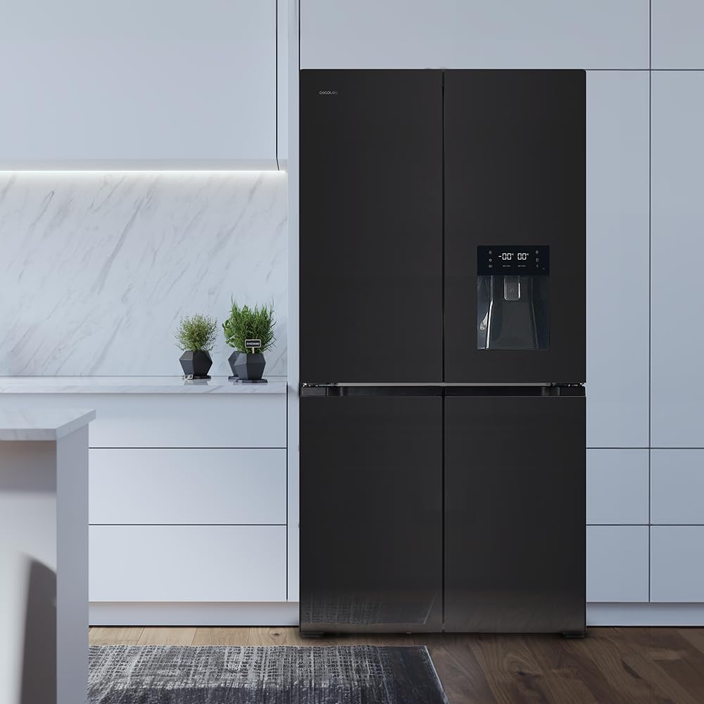 Cecotec Amerikanischer Kühlschrank, 4 Türen, 564 l, Bolero, CoolMarket, 4D 564 Dark E. 183 cm hoch, 91 cm breit, Wasserspender, geringer Stromverbrauch, Invertermotor, Plus, Total NoFrost