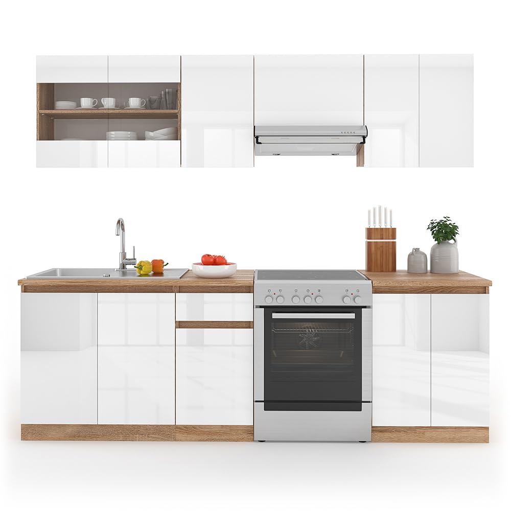 Vicco Kitchen Raul 240 cm Kitchen Unit Kitchen Block Built-in Kitchen – Freely Combinable Units