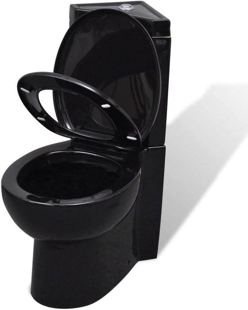 pedkit Standing Toilet Ceramic Floor Standing Toilet Black 39 x 68 x 79 cm Soft-Close Mechanism Water-Saving 2-Volume Flush System 3 or 6 L for Bathroom Corner