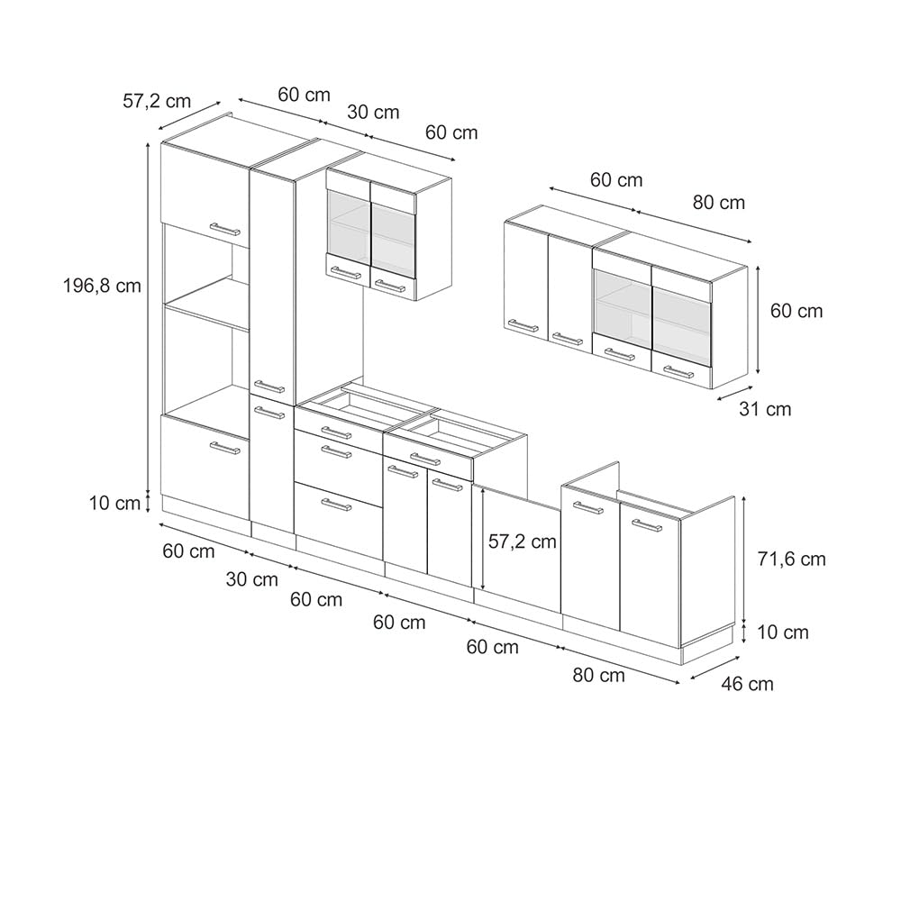 Vicco R-Line Fitted Kitchen Cabinets Anthracite Kitchen Furniture (Anthracite / White High Gloss, MUS 350 cm)