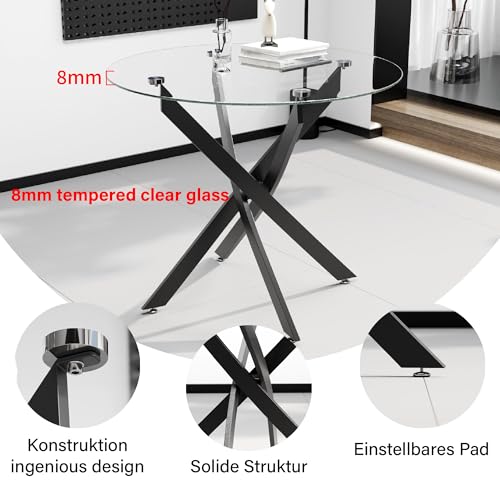 GOLDFAN Dining Table with 4 Chairs Dining Table Round Glass Kitchen Table Dining Room Chair Velvet 80 cm Green
