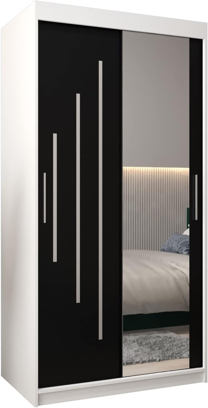 MEBLE KRYSPOL Kleiderschrank mit Spiegel York 2 - Garderobenschrank - Schrank Schlafzimmer - Mehrzweckschrank Zwei Schiebetüren - Regalen - Flur Möbel - Kleiderstange Schrank - Allzweckschrank