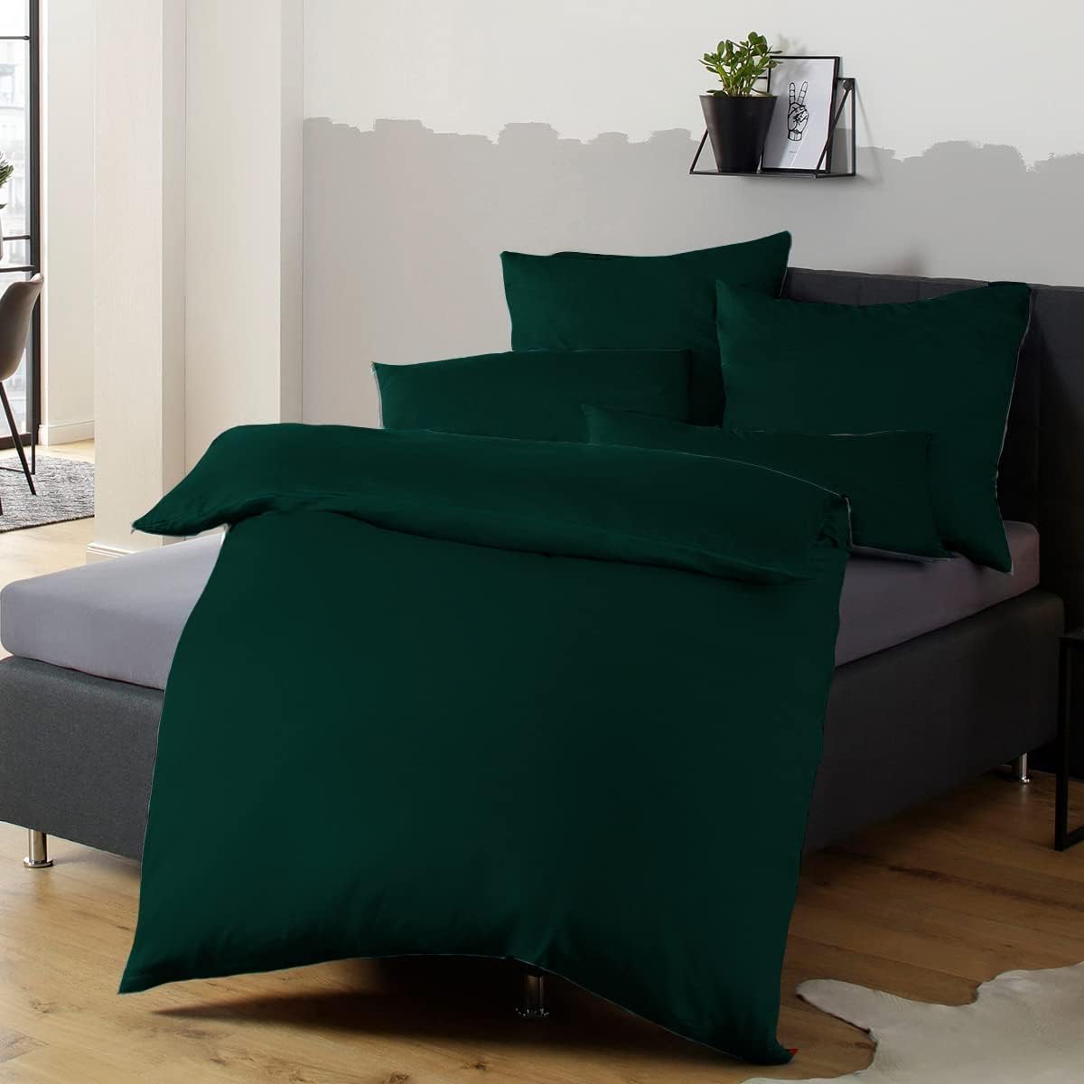 Soifox Bed Linen Set, Grey Anthracite, Microfibre, Non-Iron and Wrinkle-Free Duvet Cover 200 x 200 cm with Set of 2 Pillowcases 80 x 80 cm, Bed Linen with Zip