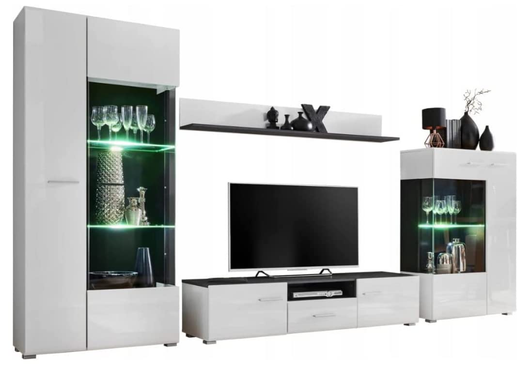MEBLE KRYSPOL Solido Living Room Wall Unit - Living Room Furniture - Modern Living Room Wall Unit - Sideboard Living Room Cabinet Wall - Living Room Furniture Modern - Shelf White - TV Cabinet -