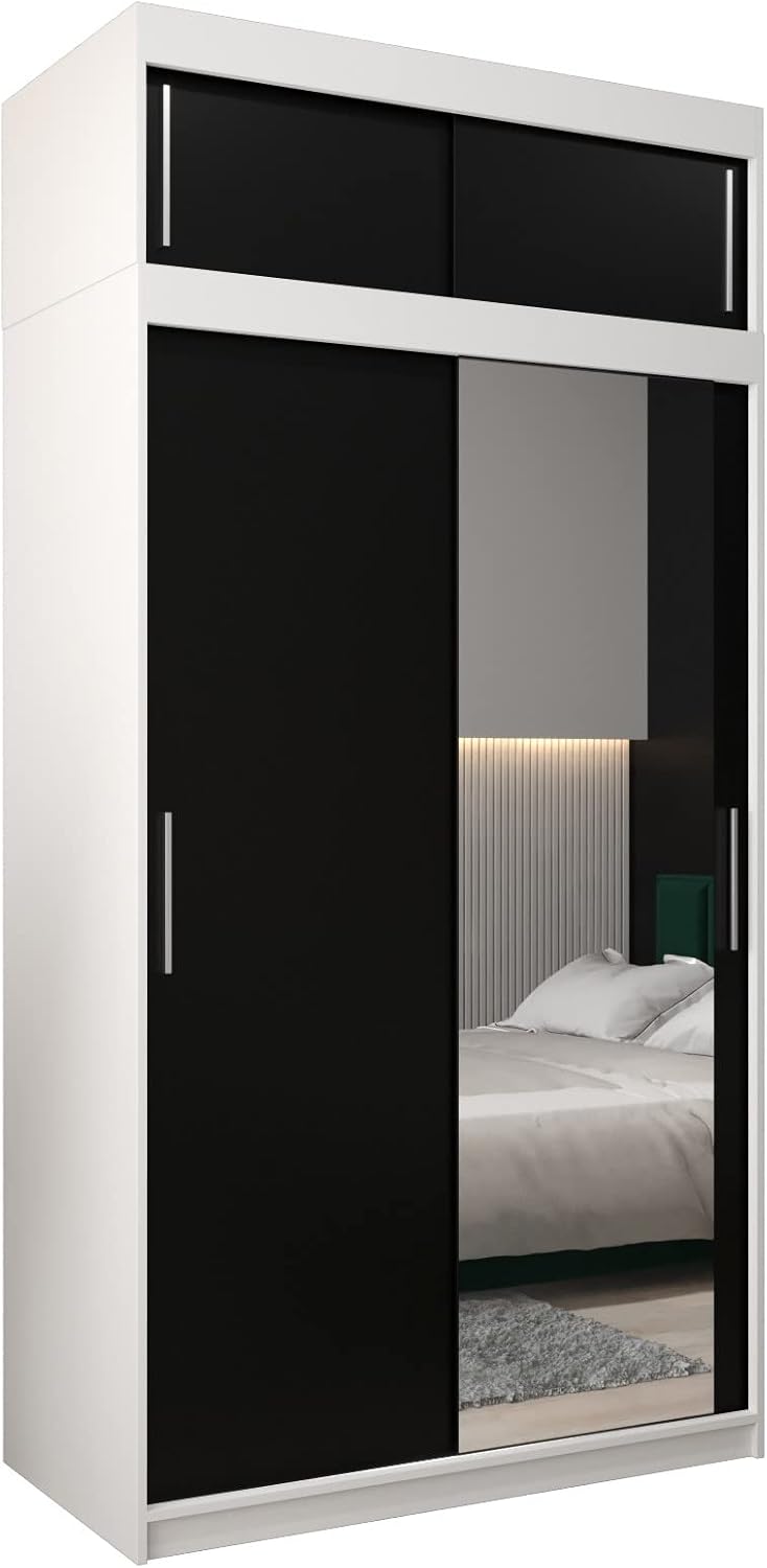 MEBLE KRYSPOL Kleiderschrank mit Spiegel Tokyo 2 - Garderobenschrank - Schrank Schlafzimmer - Mehrzweckschrank DREI Schiebetüren - Regalen - Flur Möbel - Kleiderstange Schrank - Allzweckschrank