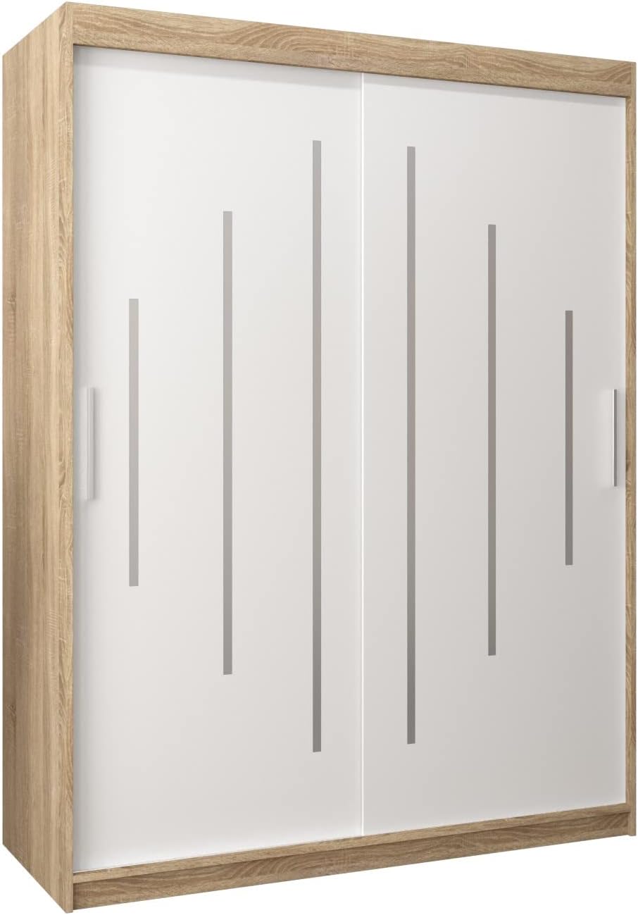 Kryspol Schwebetürenschrank York 250 cm Kleiderschrank mit Kleiderstange und Einlegeboden Schlafzimmer- Wohnzimmerschrank Schiebetüren Modern Design (Weiß)