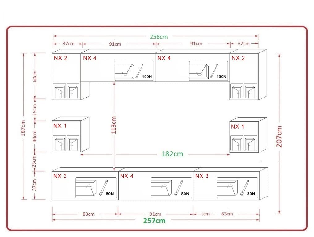 Furnitech Living Room Wall Unit | Hanging Living Room Wall Unit Modern | Living Room Cabinet Wall with Shelves and TV Cabinet | Living Room Furniture without LED (Nowara AN1-17S-M50 1A)