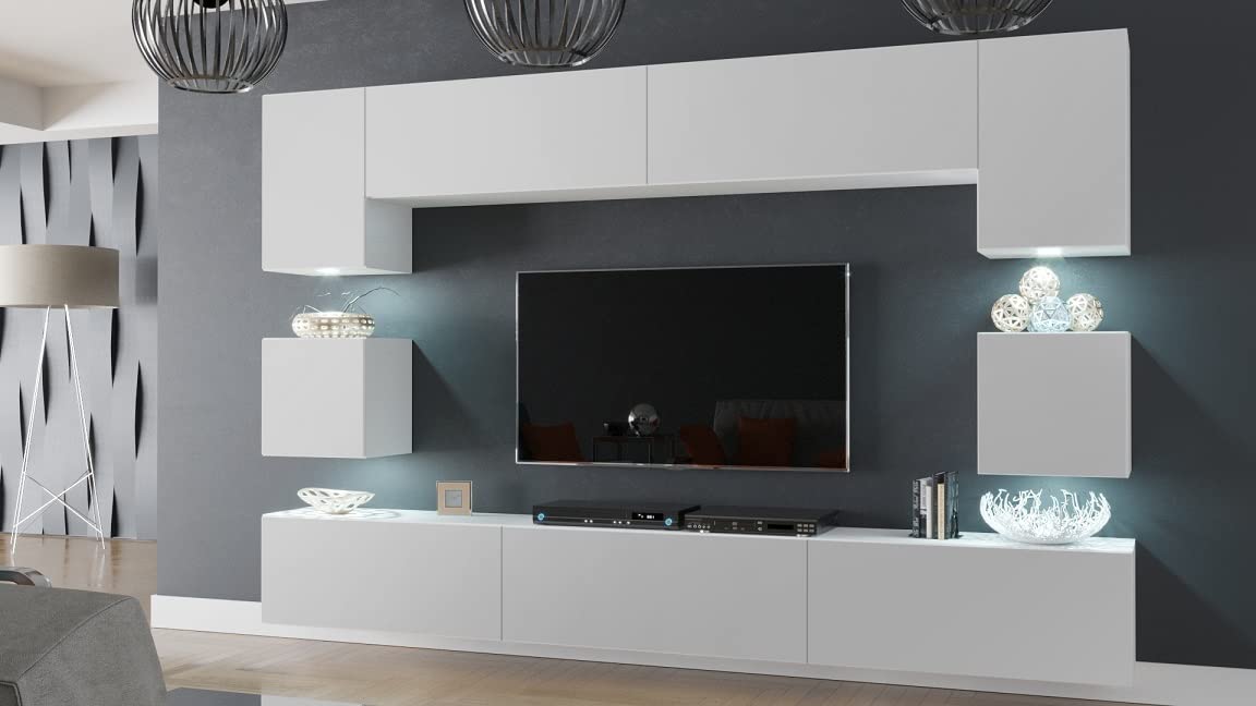 Furnitech Living Room Wall Unit | Hanging Living Room Wall Unit Modern | Living Room Cabinet Wall with Shelves and TV Cabinet | Living Room Furniture without LED (Nowara AN1-17S-M50 1A)