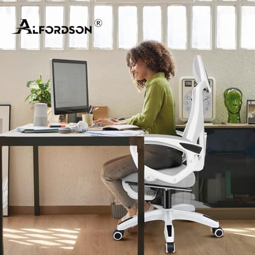 ALFORDSON Bürostuhl, Lendenstütze, Atmungsaktives Netz und Stoff, Hochklappbare/Verstellbare Armlehnen, Hochwertiger Schaumstoff, 180kg für Zuhause & Gaming, Wale, Schwarz