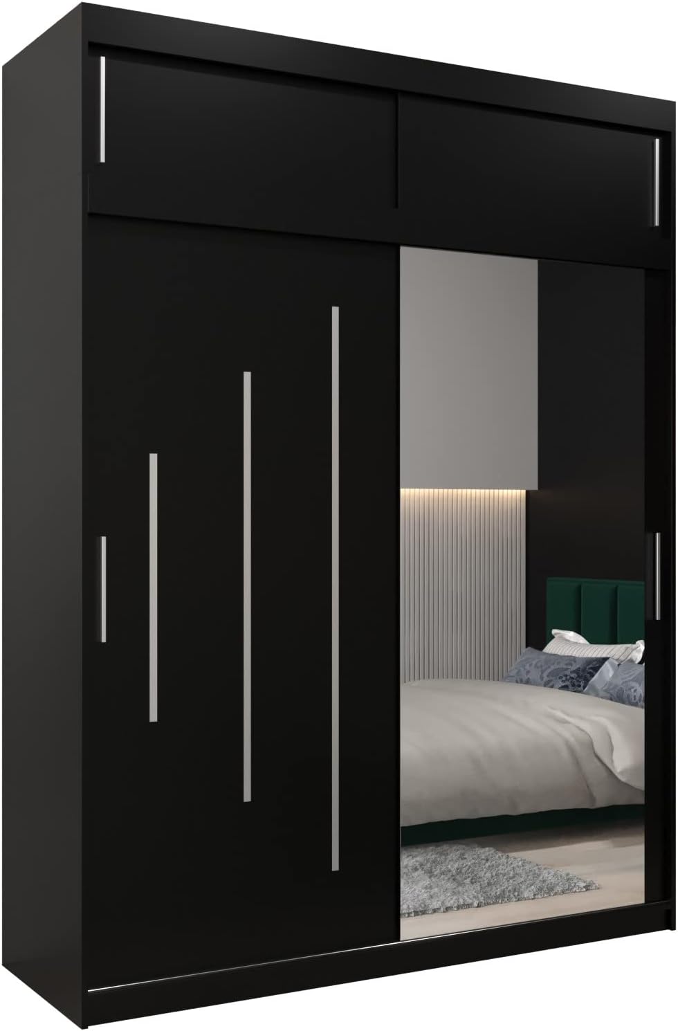 MEBLE KRYSPOL Kleiderschrank mit Spiegel York 2 - Garderobenschrank - Schrank Schlafzimmer - Mehrzweckschrank Zwei Schiebetüren - Regalen - Flur Möbel - Kleiderstange Schrank - Allzweckschrank