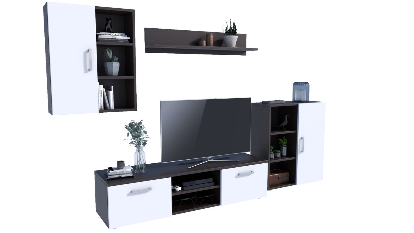 MATKAM Dedal Living Room Wall Unit Modern Living Room Cabinet with TV Table Complete Furniture (White)
