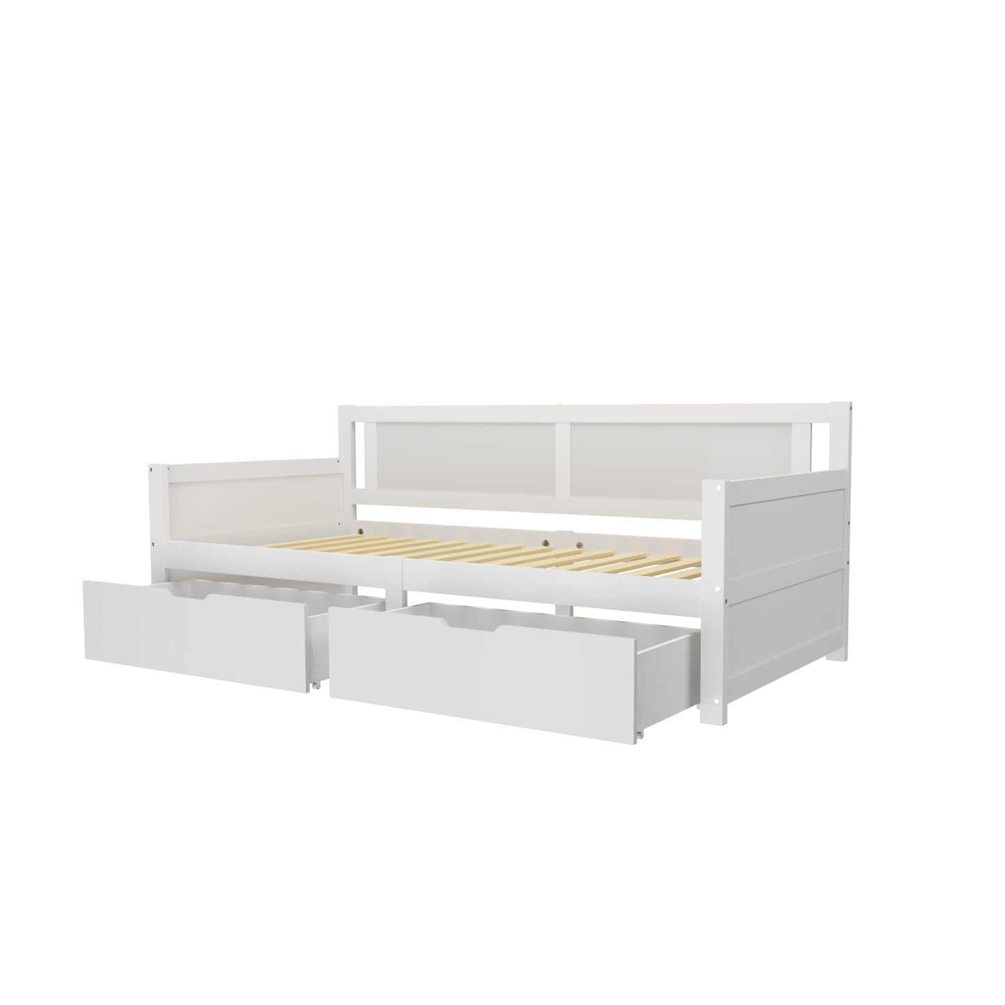 Children's Bed 90 x 200 cm, Wooden Bed with Drawers and Board, Headboard with Bookshelf and Fall Protection, Bed with Slatted Frame and Storage Space, Teenager's Bed, Functional Bed, Wooden Bed Frame,
