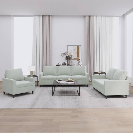 Homgoday 3-TLG. Sofagarnitur mit Kissen Wohnzimmersofa Sofa Couch mit Rückenlehne Loungesofa Polstersofa Gästesofa Couchgarnitur Modern Sitzmöbel für Wohnzimmer Büro Schlafzimmer Hellgrau Samt