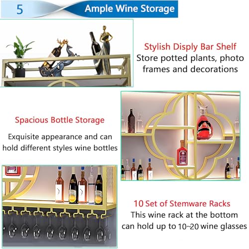 YDEHUEAD Moderne Metall Wand montiert Wein Display Rack, Flower Type-Schicht-Eisen-Rack, Wand Flaschenregal für Ba, Bar Einheit Floating Shelves, Flaschenregal für Home, Restaurant (Black, 150)