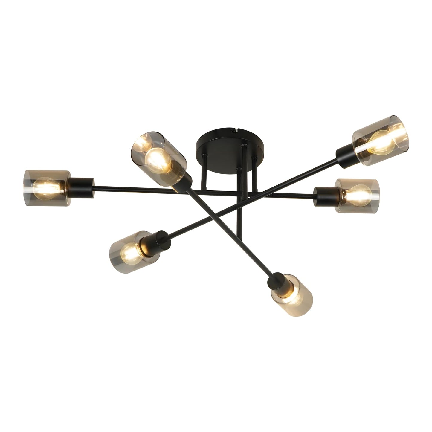 Kowanie Deckenlampe Vintage 6 flammig: Industrial Wohnzimmerlampe Schwarz Deckenleuchte Wohnzimmer retro Kronleuchter aus Glas Deckenbeleuchtung inkl. 6 × E14 2700K Leuchtmittel für Küche
