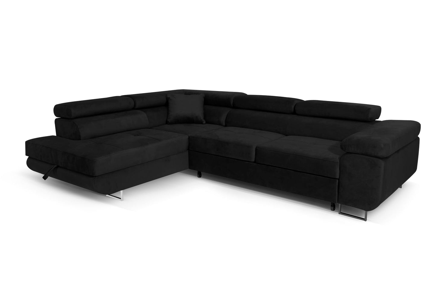Aller L-Shaped Corner Sofa with Sleep Function and Bed Box in Jasmine, Left Ottoman (Dark Grey)
