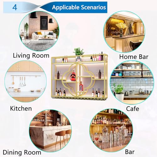 YDEHUEAD Moderne Metall Wand montiert Wein Display Rack, Flower Type-Schicht-Eisen-Rack, Wand Flaschenregal für Ba, Bar Einheit Floating Shelves, Flaschenregal für Home, Restaurant (Black, 150)